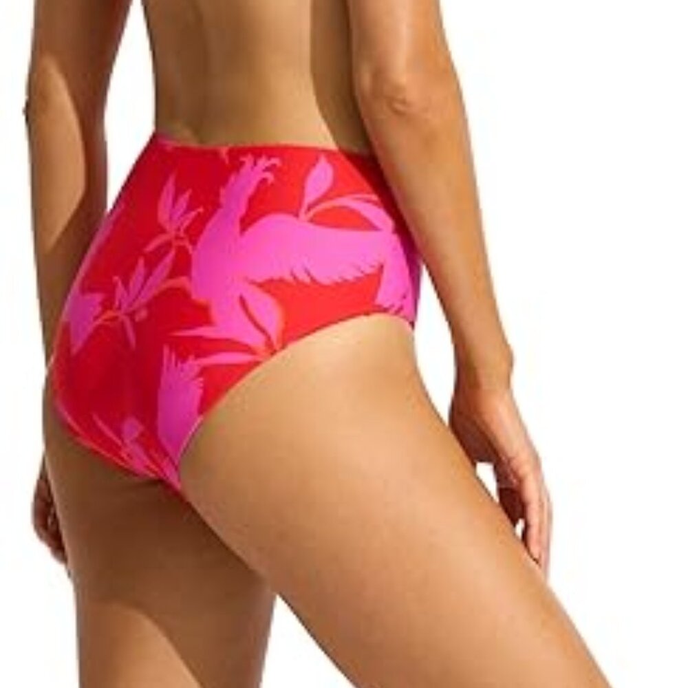 Seafolly Women's Pink Floral High Waisted Bikini Bottom Size 8 - Picture 2 of 3